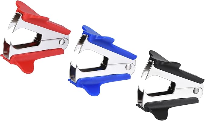MECCANIXITY Staple Remover Tools, Staplers Puller Steel Jaw for Office Home Desktop Supply Accessory, Black Blue Red Pack of 3
