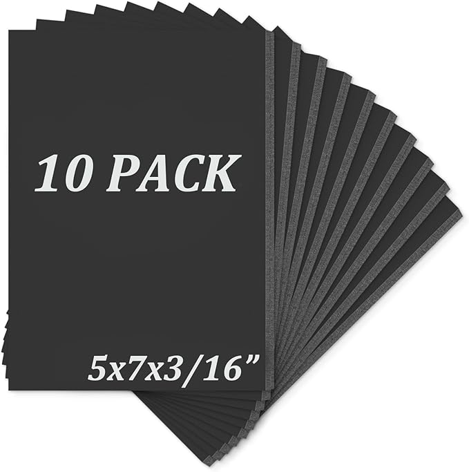 Mat Board Center, Pack of 10 Acid-Free Foam Boards, 5x7 inch Black Foam Boards, 3/16" Thick