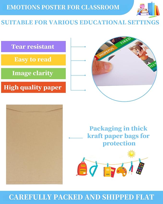 D24TIME Feelings Chart for Kids - 11''x16'' Toddler Educational Feeling Posters Emotion Chart for Children Kindergarten Nursery School Classroom Learning Poster Back to School Teacher Supplies