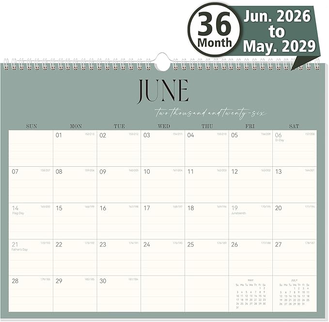 GuassLee Wall Calendar 2026-2029, 36-Month Hanging Wall Calendar June 2026 - May 2029, 14" X 11" Monthly Planner With Thick Paper Spiral Bound For Office Home School Organizing & Planning