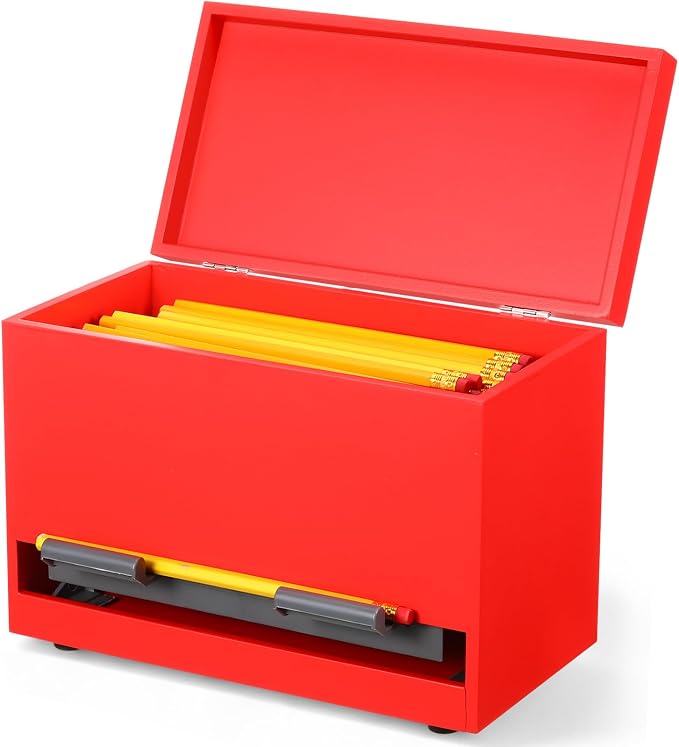Yalikop 1 Pc Wooden Pencil Dispenser for Classroom Pastel Wood Pencils Holder for up to 200 Pencils Reusable Straw Dispenser for Home Office Teachers Supplies Storage (Classic,Red)