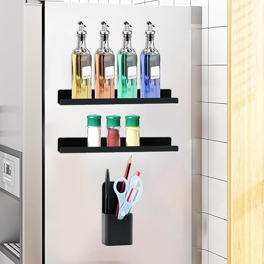 2 Pcs Magnetic Book Shelf for Whiteboard, Magnetic Book Holder File Rack with a Pen Container and Two Hook Acrylic Book Shelves Metal Floating Book Display Shelf for Teacher Kids Room Office