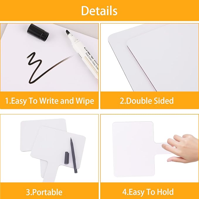 QTLCOHD 25 Pack 5 x 7 Inch Dry Erase Answer Paddle, Hand Held White Boards for Students, Mini Double Sided Auction Paddles for Classroom, Teaching, Office