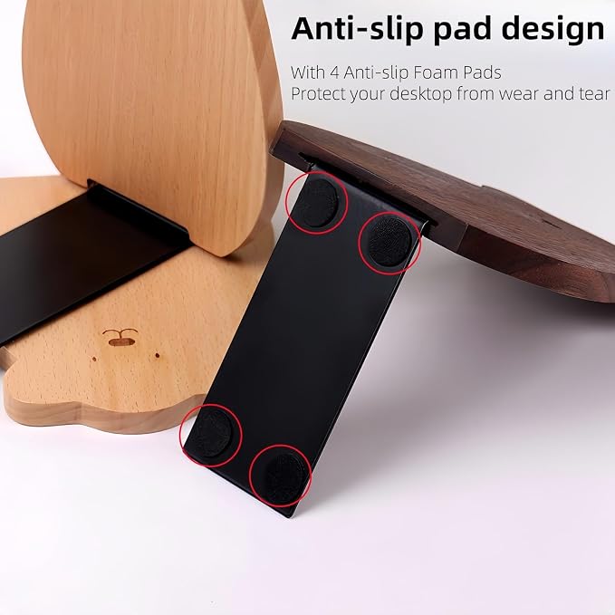 Cute Bear-Shaped Book Ends for Shelves, Detachable Design Bookends for Heavy Books, with Anti-Slip Foam Pads, an Ideal Gift for Book Fans (Pack of 2,Beech Wood Bear)