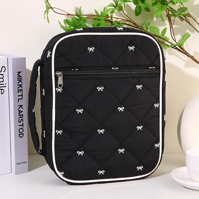 Large Bible Cover Case for Women, Journal Study Supplies Kit Bible Bags for Women, Quilted Carrying Book Covers Church Bag for Mens Included Bible Accessories-Black