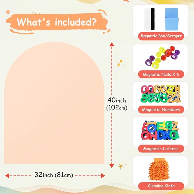 Magnetic Wall Decal 40x32 Inch Milk Tea Color Magnetic Wall Decal Arch Chalkboard with Multiple Accessories for Home Playroom and Classroom