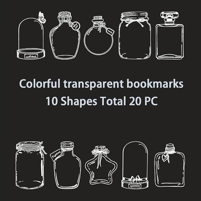 20PC Large Size Coloful Bookmark, Flower Page Clips Bookmarks, Children Gifts Handmade DIY Transparent Beautiful Flower Page, Glass Bottle Wishing Bottle Stickerr