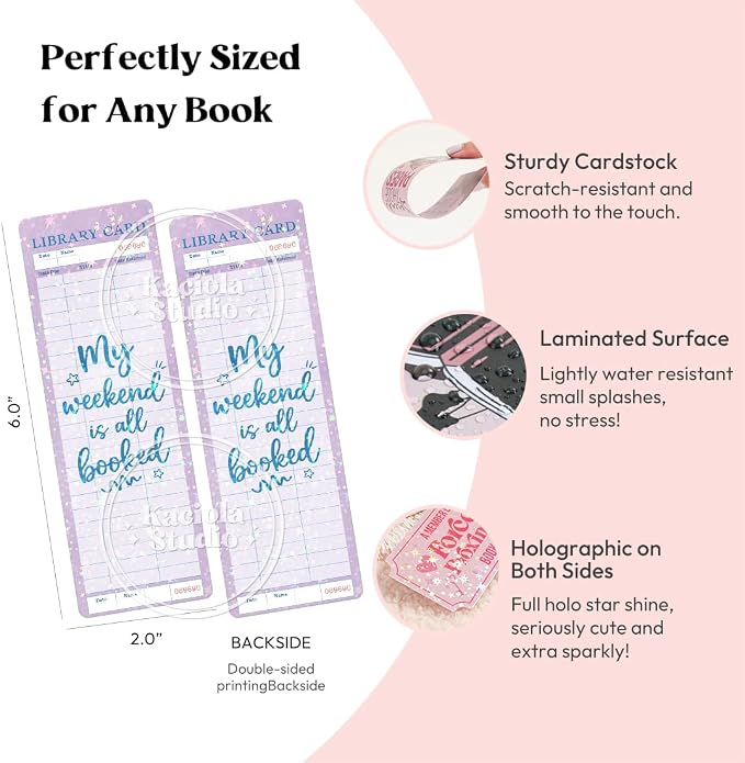 KACIOLA STUDIO 16PCS Library Card Glitter Bookmarks, Funny Bookmarks for Women, Double Sided Bookmark Bulk Booklover Gifts, Book Accessories for Reading Bookclub Party Favors