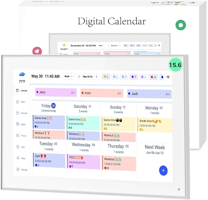 15.6 inch Digital Wall Calendar Touchscreen, Chore Chart, IPS FHD,Wall Planner, Smart Family Schedules, Wall Mount Included，Wall Organizer,Meal Planner,Plan Daily Household and Work tasks