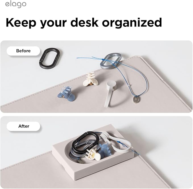 elago Smart Magnetic Desk Mat Pencil Tray – Soft Silicone Organizer for Office Supplies, AirPods, Glasses, Pens – Noise-Free, Non-Slip, Washable, Item for Desk Management [Small] (Stone)