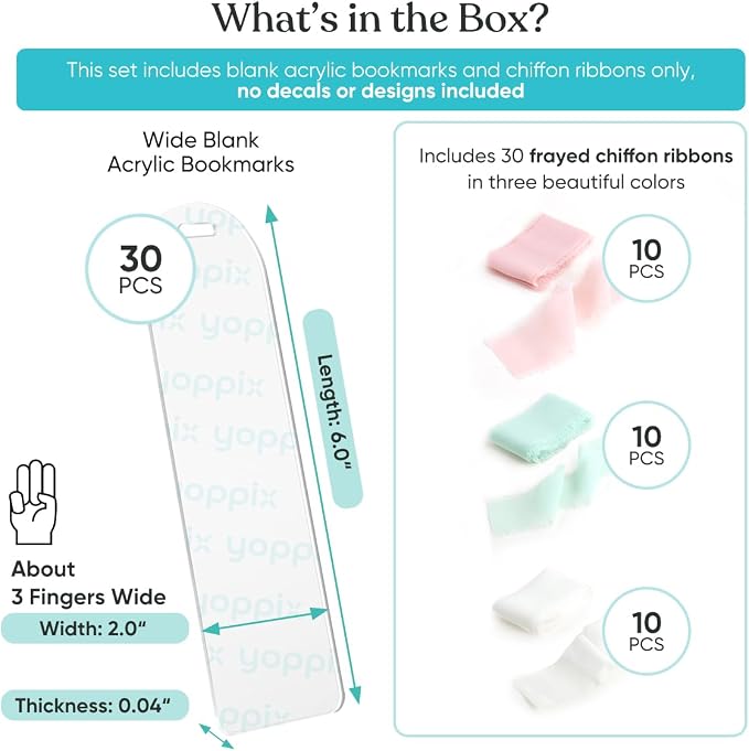 YOPPIX 6x2” Acrylic Bookmark Blanks- 30 Pieces Acrylic Bookmark Kit with 30 Pcs Ribbon for Reading Lovers DIY Crafts Hanging Tag Gifts Tag Price Tags, Graduation Back to School Gifts(Semicircle)