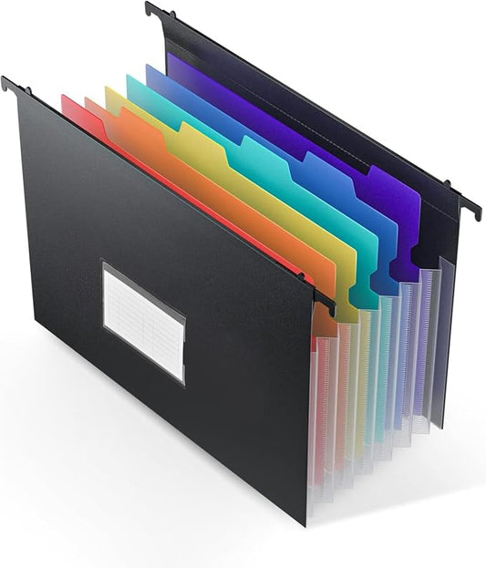 7 Pockets Expanding Hanging File Folders with Elastic Rope, Filing Cabinet Organizer with 1.2" Expansion, Drawer Folders Inserts with Tabs, Portable Dividers for Home Office School, A4 Size 1 Pack