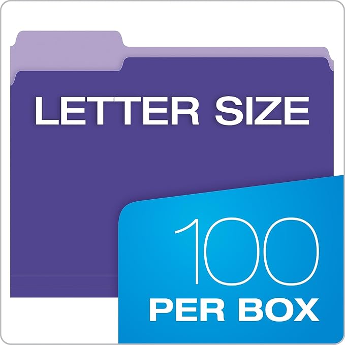Pendaflex Interior File Folders, 1/3 Cut, Top Tab, Letter Size, Violet, 100 per Box (4210 1/3 VIO)