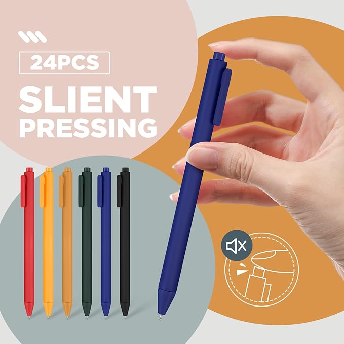 Cholemy 24 Pack Retractable Pens Bulk Pastel Gel Ink Pens 0.5mm Fine Point Tip Black Ink with Grip Smooth Writing for Journaling Note Taking School Supplies(Vintage Color)