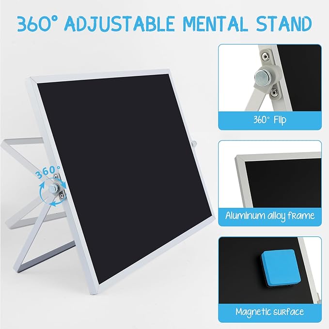 Small Magnetic Chalk Board Easel 16"X12", Double-Sided Tabletop & Wall Hanging Chalkboard with 4 Chalks & Eraser, Desktop Mini Black Board Sign for Office Desk Home Menu and School