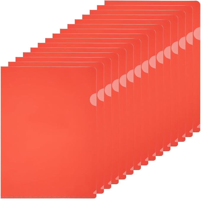 PATIKIL A4 Plastic Folders, 15 Pack Clear Folders L Type Project Pockets Paper Document Jacket Sleeves L Shaped Transparent for Documents Plastic Office File, 8.7x12.2in, Red