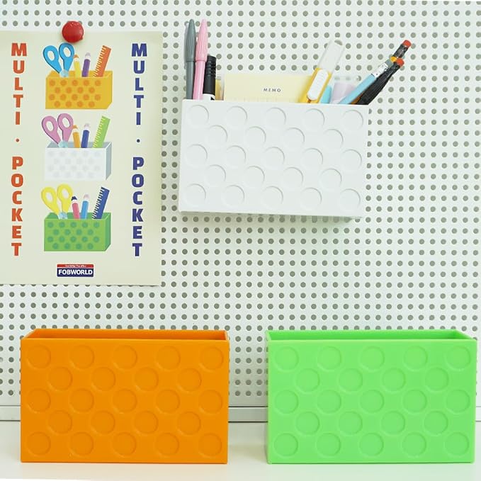 Magnetic Wall Pocket Organizer 6.3 x 2 x 3.8 in — Strong Magnetic Multi-Purpose Pens & Supplies Storage Holder for Office, Fridge, Locker — White