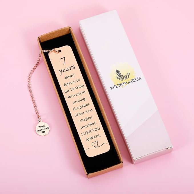 7 Year Anniversary Copper Gifts for Him/Her, 7th Wedding Anniversary for Wife Husband - Copper Anniversary Bookmark for Women Men Couple