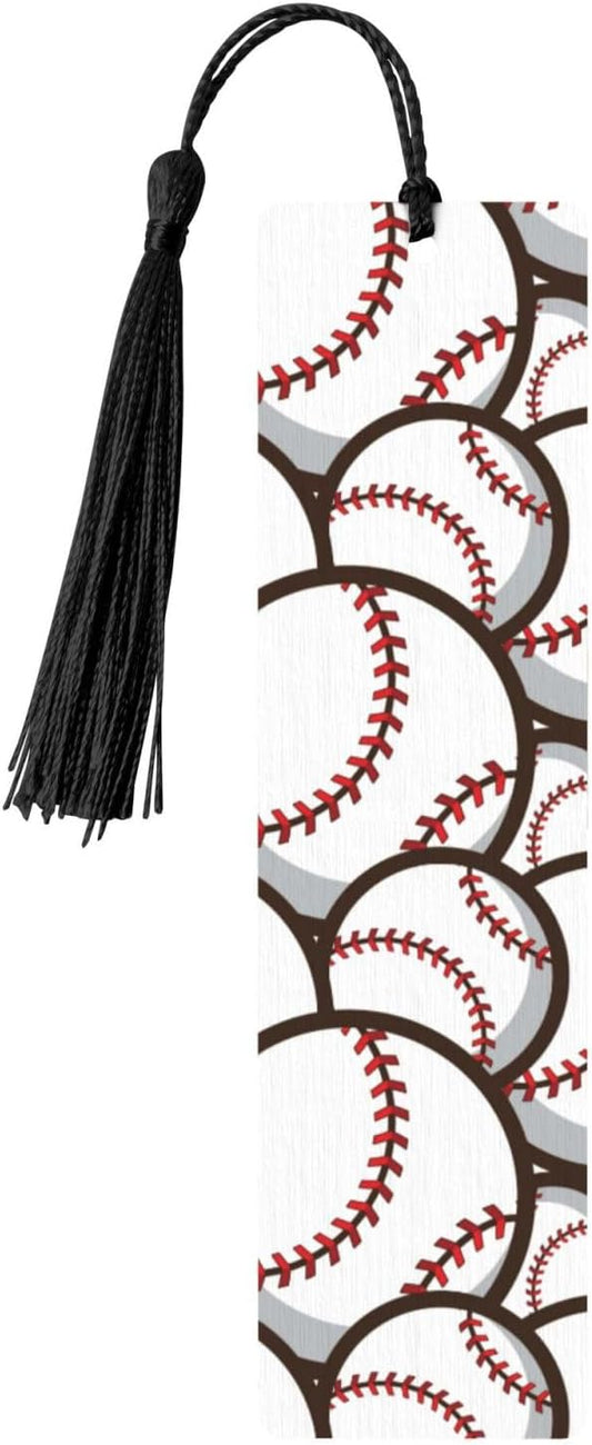 Baseball Ball 5pcs Wood Bookmarks with Tassel for Planner Reading Book Lovers Accessory Readers Men Women 4.6 X 1.2 Inch