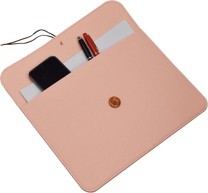 A4 Document Holder Felt File Folder Paper Portfolio Case Letter Envelope Folders with String Tie Closure (1, Pink)