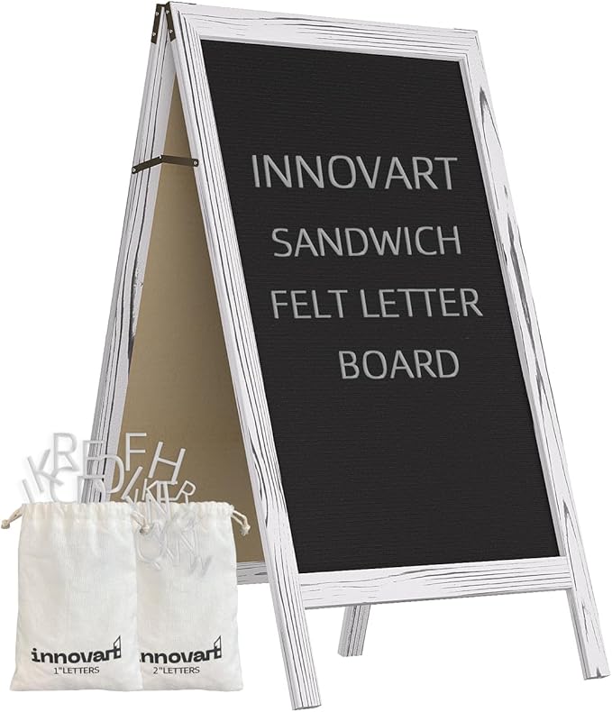 INNOVART A-Frame Sidewalk Sign 40”x26”, Sandwich Felt Letter Board w/Changeable Letters, Double-Sided Felt Letter Board, Free Standing Letter Board Easel for Restaurant, Business, Wedding, White