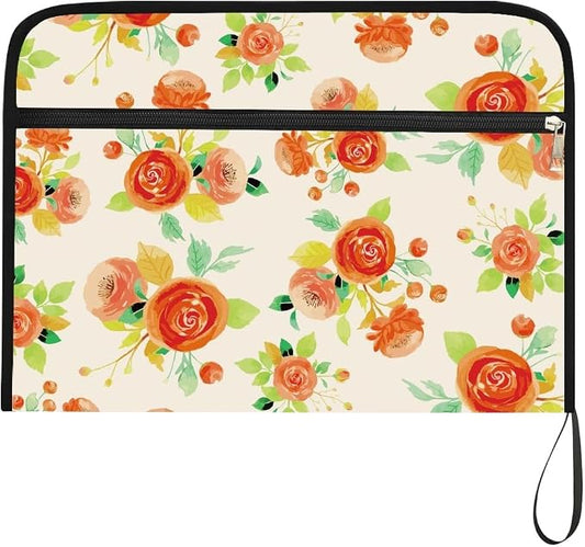 WEBEEDY 13 Pockets Watercolor Flower Expanding File Folder Floral Accordion Folder File Organizer with Labels and Zipper, Portable Expandable Paperwork Organiser for A4 Paper Document Photo Receipt