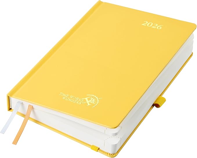 POPRUN 2026 Daily Planner One Page Per Day A5 Size Calendar (5.75" x 8.5") - 12 Months Hourly Appointment Book with Hardcover, Monthly Tabs, Pocket, Pen Holde - Light Yellow