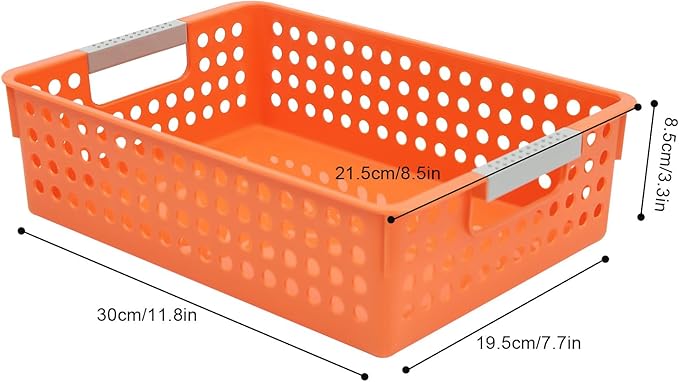 24 Pack Plastic Storage Baskets - Colorful Paper Organizer Baskets Plastic Shelf Bins with Handles, Classroom Office File Holder for Home Office School