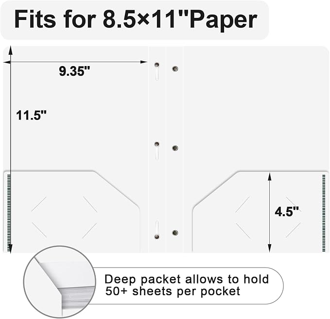 Two Pocket Folders with Prongs, LAYZZ 60 Pack Poly Plastic Folders, Heavy Duty Plastic Folders with Pockets and Prongs, Letter Size, for Offices and Schools (White)