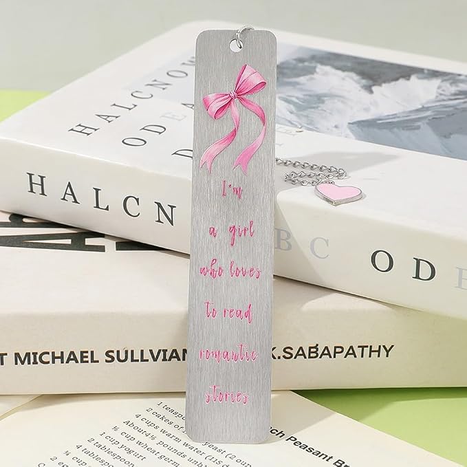 Pink Bow Metal Bookmark Gift Silver Chain Pendant with Bow for Women's Christmas Gift Book Lover Book Accessories School Supplies Office Stationery (Bow Bookmark 4PCS)