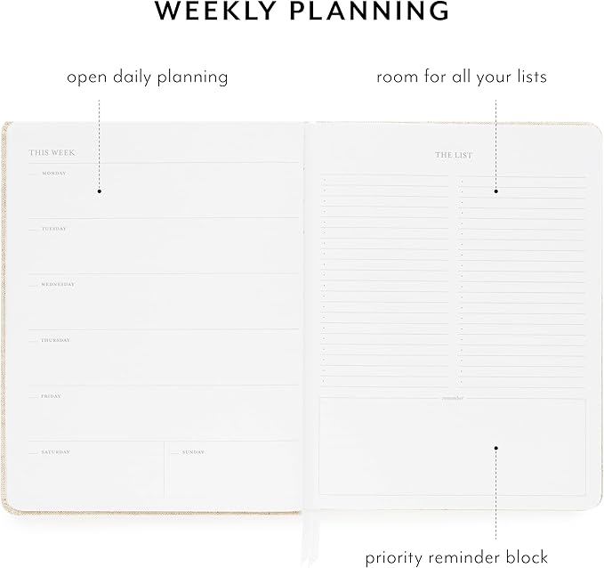 Sugar Paper Undated Weekly Planner, Fabric Cover, 7 x 9 Inches, Hardcover Weekly Planner (Sage)