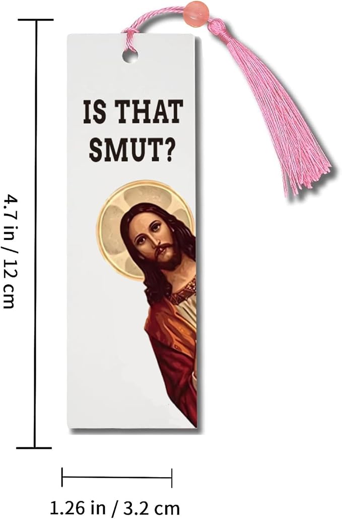 Peeking Jesus is that Smut?Bookmark Inscribed with Hilarious Text and Tassels for Book Lovers,Funny Bookmarks for Adults Humor(Pink-A)