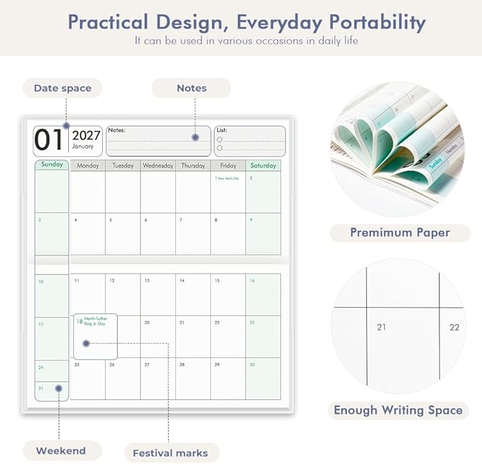 Pocket Calendar 2027-2028 for Purse, Small Pocket Planner 2027-2028 for Purse 3.5×6.5In, 24 Month Organizer from Jan 2027- Dec 2028 Mini Planner with Pvc Cover for Organizing & Planning