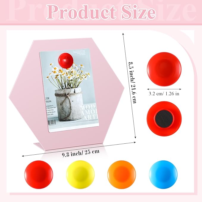 Shimeyao 2 Pcs Magnetic Bulletin Board for Tabletops with 8 Magnets Memo Display Easel Stand for Home Office School Kitchen Table Supplies (Hexagon,Pink,10 x 8.5 Inch)