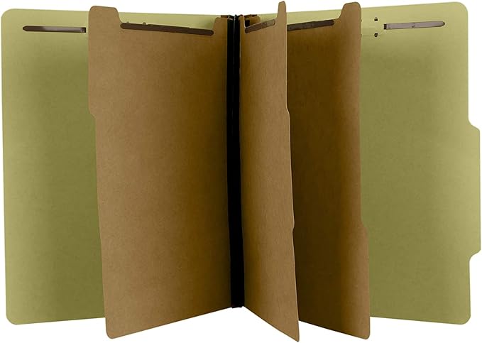 The File King Three Divider Pressboard Classification Pale Green File Folder - Letter Size | Box of 10 | 2/5 ROC Top Tab | 3” Expansion | Eight 2-Inch Fastener Prongs | Made in USA