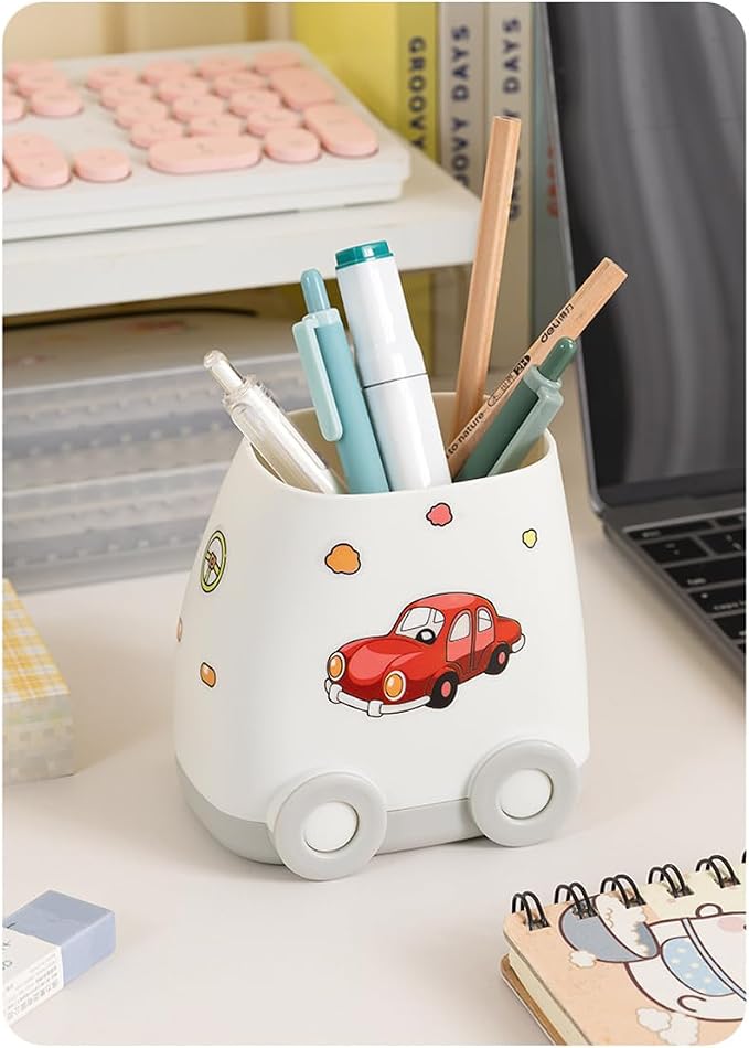 Cute Car Pen Holder Cute Kid Pen Holder for Desk Adorable Car Organizer, Car Pencil Holder Organizer Gifts Fit for Women Man Children (White)