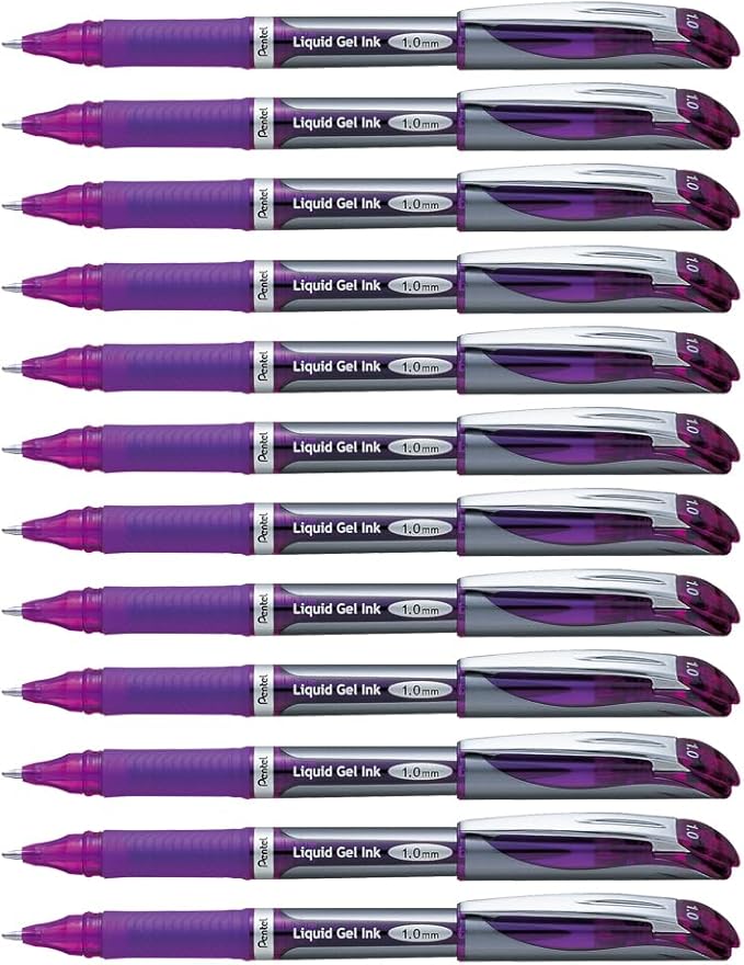 Pentel ENER-GEL Deluxe Liquid Gel Pen, Bold Line, Metal Tip, Violet Ink, Box of 12 (BL60-V)