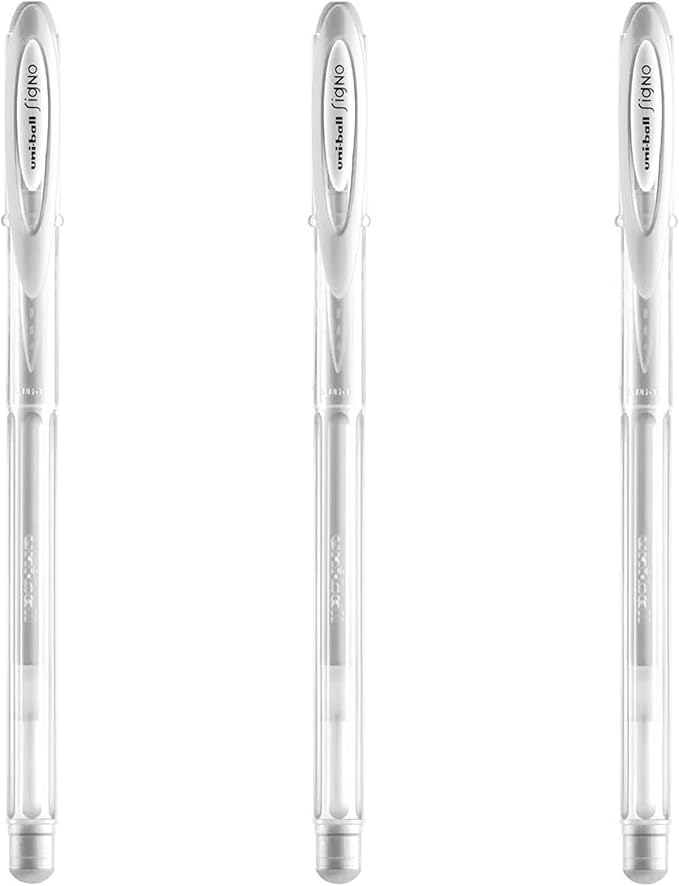 Uni-ball Signo Angelic UM-120AC Gel Ink Pen 0.7 mm, White Ink, 3 Pens per Pack