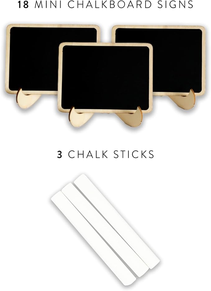 Mini Chalkboard Signs for Food, 18 Pack Framed Small Chalk Boards with Stand Including 3 White Chalk Sticks, Food Party Label Tags, Wedding Buffet Cheese Candy Table Supplies