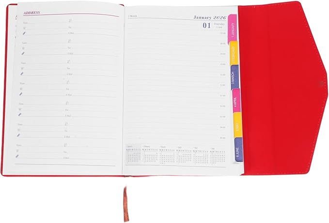 Ciieeo 2026 Daily Planner Notebook One-year Agenda Notepad for Work and Home Use Red Hardcover Calendar Organizer Office Supply Scheduling Journal