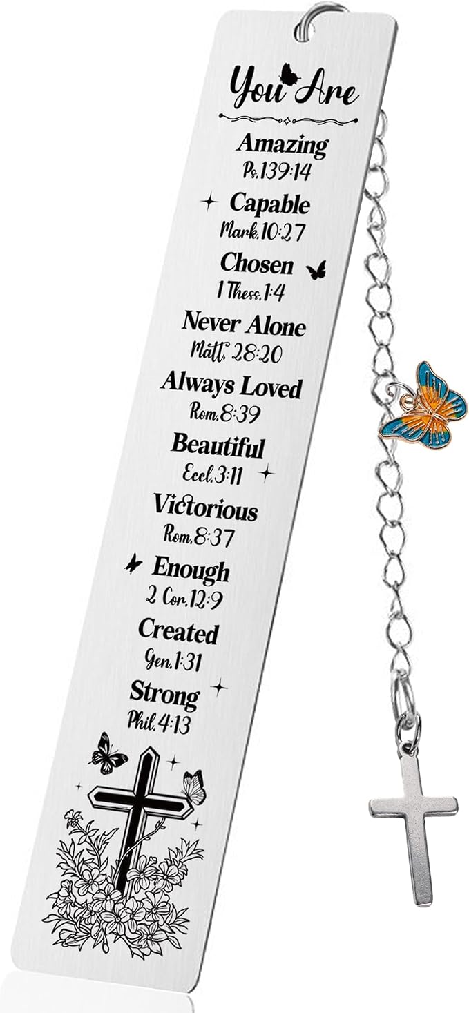 Metal Christian Bookmark for Women - Bible Book Marks with Scripture Verse Cross, Inspirational Religious Gifts for Baptism First Communion Birthday Graduation Back to School