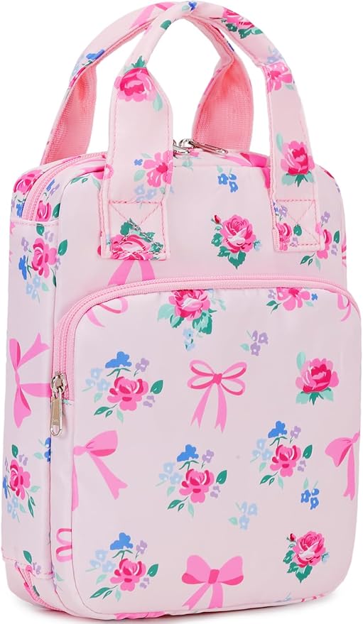 DSIUE Kids Bible Cover Case Gilrs Cute Bible Carrying Case Book Holder/Carrier/Bag with Handle and Pockets, Bow Floral