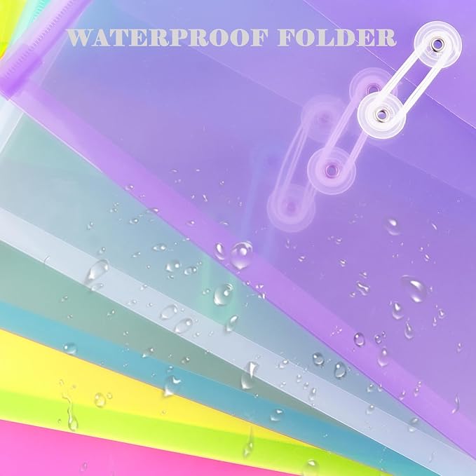 A4 Letter Size Plastic Poly Envelopes with Button and String Tie Closure, 1-1/4" Expansion Clear File Folders Side Loading Documents Organizer for Home School and Office Supplies (14)