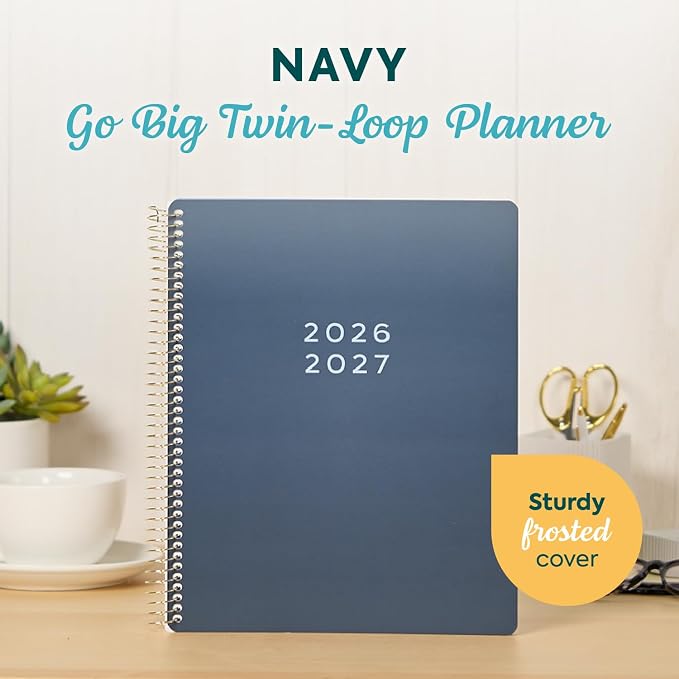GO BIG Large-Print Planner April 2026–June 2027, 15-Month Twin-Loop-Bound Agenda Planner, Big Size, 8.5" x 11", Easy-to-Read Large Dashboard Layout, Navy Cover