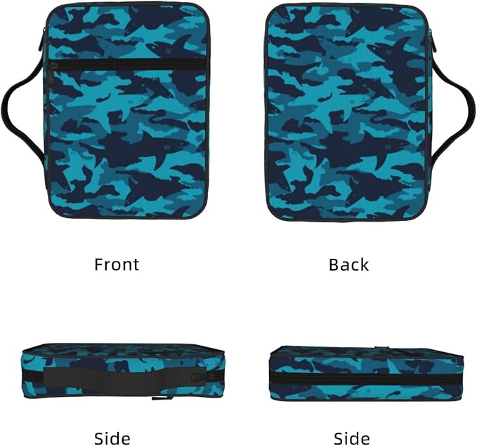 Camo Shark Blue Black Bible Cover Case Carrying Book Protector Case Bible Study Supplies Accessories Holder Case Christian Gift for Women Men