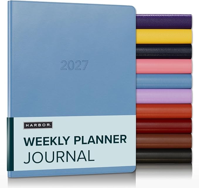 Harbor Weekly Journal Notebook Planner 2027 - Lined, Durable Faux Leather, Softcover, 176 Quality Pages - For Men and Women, For Writing, Work & Travel - Cambridge Reef Blue - 9"x7"