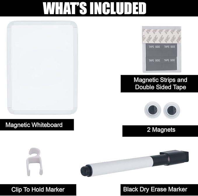 Magnetic Dry Erase Board for School Locker, 8.5" x 11", White-Framed with Marker and 2 Magnets - Small Whiteboard for School, Home, Office, Travel