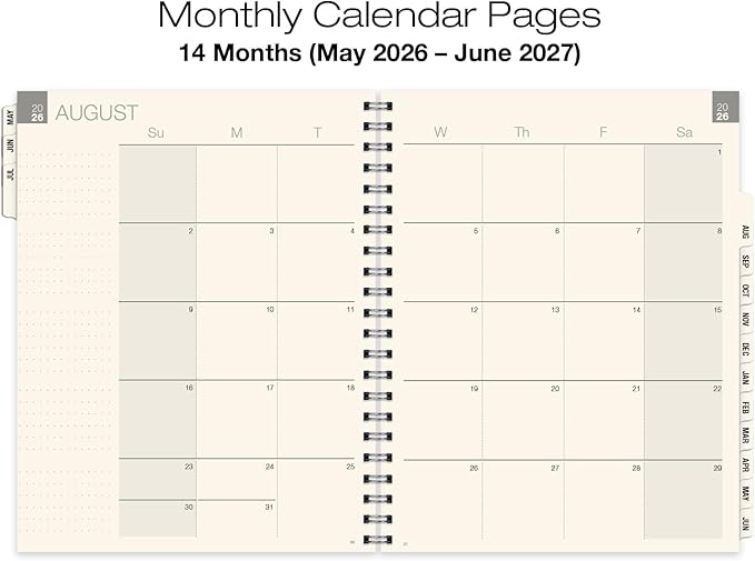 ESSENTIAL 2026-2027 Monthly & Weekly Planner with Tabs, 8.5"x11": 14 Months (May 2026 - June 2027), Professional, Simple, Easy-to-Use Design and Frosted Poly Cover for Extra Protection (Frosted)