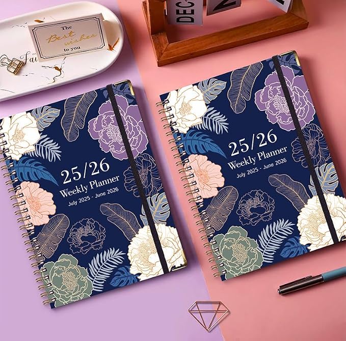 2025-2026 Planner, 12-Month Daily Weekly Monthly Planner from JUL.2025 to JUN.2026, 8.5" X 6.2", Spiral Hardcover Notebook with Bookmarks, Elastic Closure, Inner Pocket for Office School Supplies