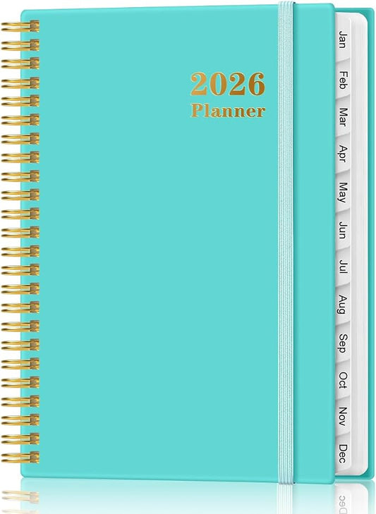 2026 Planner - Weekly and Monthly Calendar Planner from Jan 2026 - Dec 2026, Planner 2026 Spiral Bound with 12 Monthly Tabs, Inner Pocket, Perfect for School Office Supplies, 6.4" x 8.5", Teal
